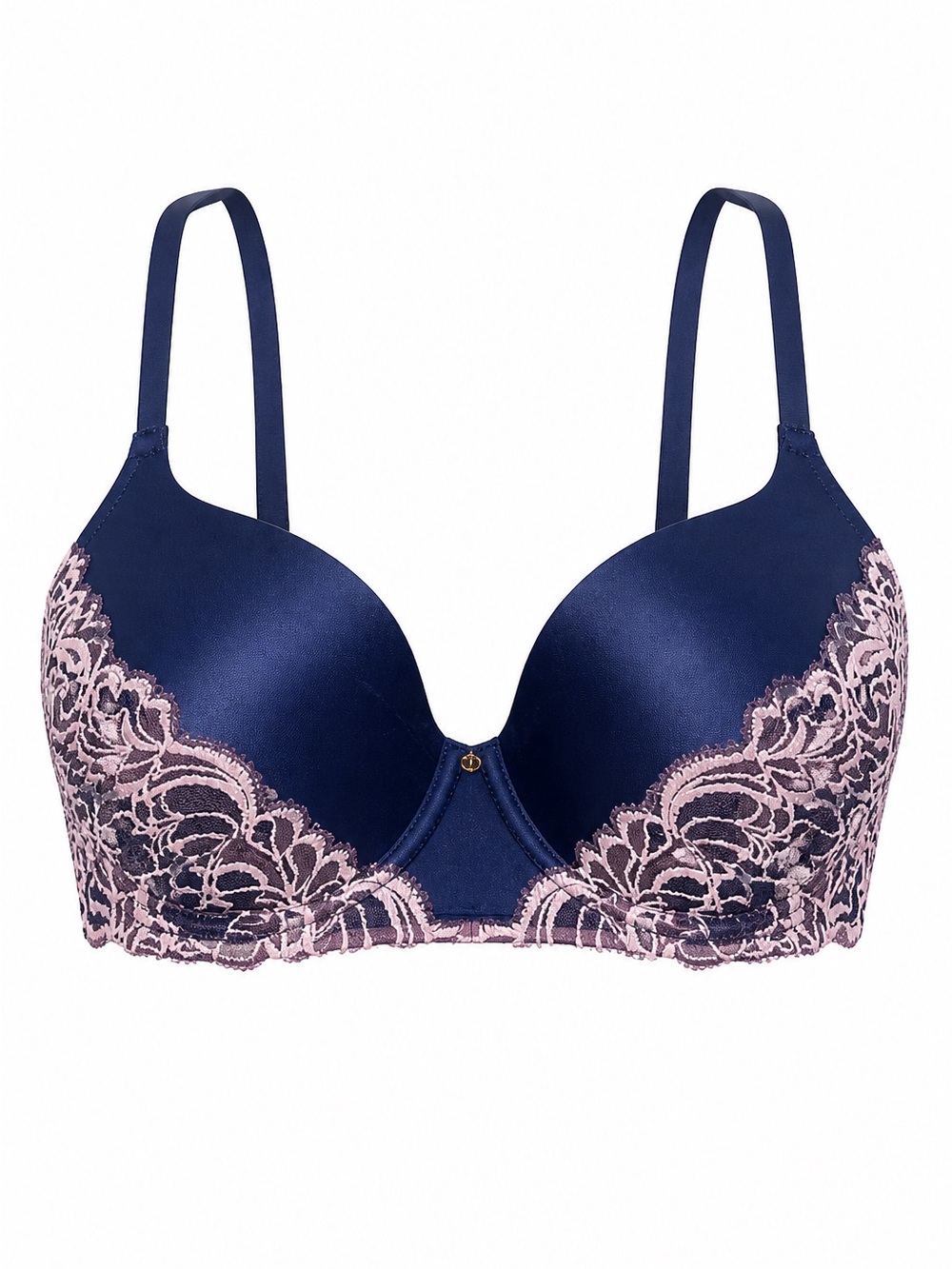 Natori Sz 32D‎ Women's Navy Blue with Plum & Pink Lace Trim Bra.